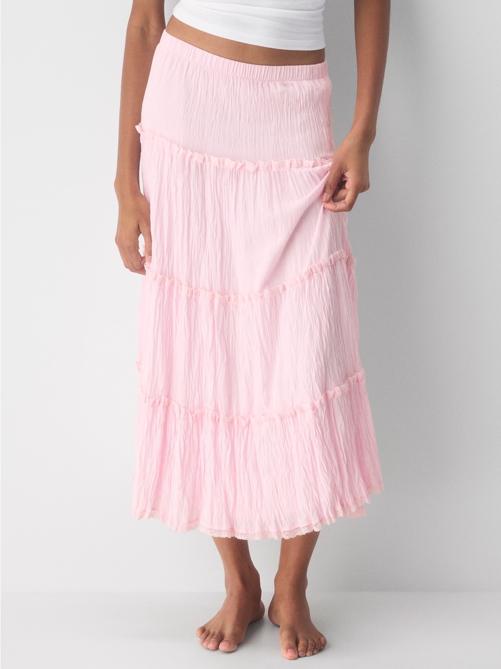 Aritzia Little Moon Size Small Villa Pink Tiered Maxi Skirt